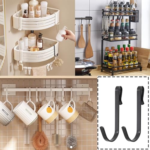 20Pcs J Shaped Stainless Steel Hanger Hooks - Clip-on Wire Rack Hanging Sink Grid Shelf Hook for Kitchen Bedroom Office, Black - color: Black, size: 0.1"