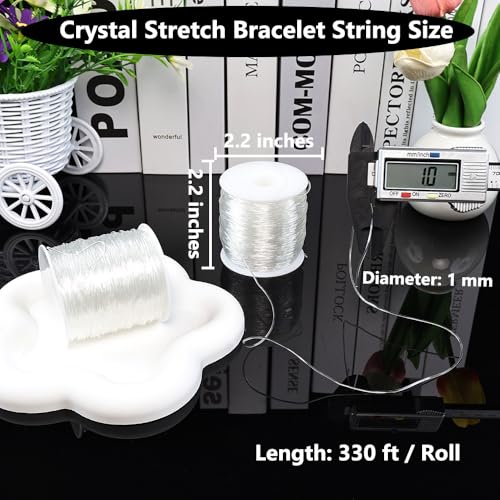 1 mm Stretchy Bracelet String, 2 Rolls Durable Elastic String, Clear Bead Cord for Bracelets, Necklaces, Beading, and Jewelry Making (200 m) - size: 1 mm