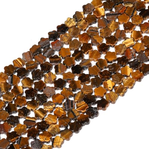 Songxi 60pcs 6mm Tiger Eye Plum Blossom Natural Stone Beads for Jewelry Making, Smooth Loose Flower Shape Gemstone Beads for Bracelets Necklace Earrings Making Supplies ﻿ - color: Tiger Eye