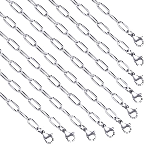 YOUBEIYEE 10pcs Stainless Steel Chain Necklace for Women and Men 2.5mm/3.5mm/4mm Wide Paperclip Necklace Chains Bulk 16/18/20 Inches - color: Steel Color, size: 16inch (3.5x10mm)