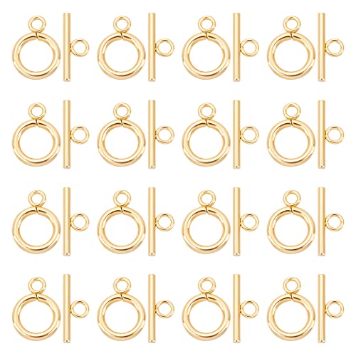 UNICRAFTALE 20 Sets Golden Toggle Clasps & Tbar Clasps 304 Stainless Steel Ring Toggle Connectors for DIY Jewelry Making - size: Bar:18mm Long