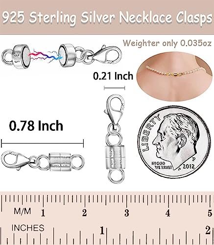 Dailyacc 925 Silver Lobster Magnetic Necklace Clasps and Closures Safety Sterling Silver with 14K Gold Jewelry Converters for Bracelets Chain Extender - color: 4pcs Silver A