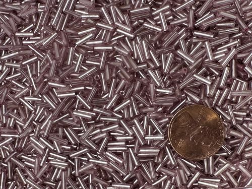 Czech Bugle Beads 40 gr / 1.4 oz Glass Tube Size #3 7mm (Pink Silver Lined) - color: Pink Silver Lined