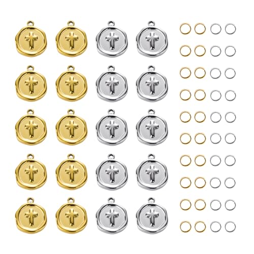 UMAOKANG Gold Plated Stainless Steel Cross Charm for Men and Women Necklace Bracelet DIY Jewelry Charms Pendants Bulk - color: Cross Gold Silver