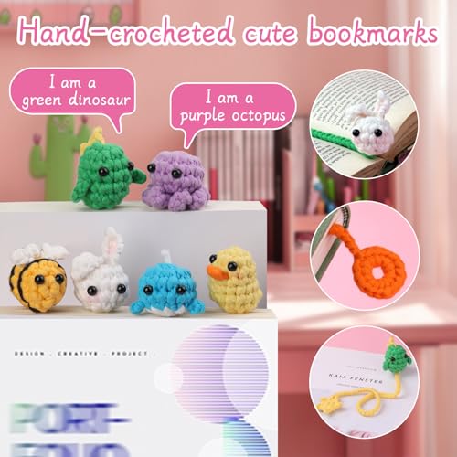 Kogyxe Crochet Kit for Beginners, Crochet Bookmark Kit with Step-by-Step Video Tutorials, Crochet Starter Kits for Beginners Decoration Readers Book Lovers, Animal Bookmarks (40%+ Yarn) - size: Animal Bookmarks