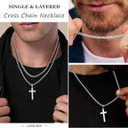 LUXEJEW Cross Necklace for Men Boys - Gold Silver Black Stainless Steel Cross Pendant Necklaces Layered Cuban Link Chain Necklace Jewelry Gifts 16 18 20 22 24 Inches - color: Black, size: 16in/18in, style: Style A-Small Pendant