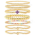 14K Gold Beaded Cross Beaded Bracelet Stack Set for Women,7PCS Bohemian Colorful Beads Ball Stretch Stackable Bracelets Trendy Holiday Birthday Gift - color: Purple