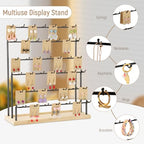 Earring Display for Vendors 6 Tier 42 Hooks Wood Earring Display Rack Holder for Earings Necklaces Rings Bracelets Keychains - color: Black