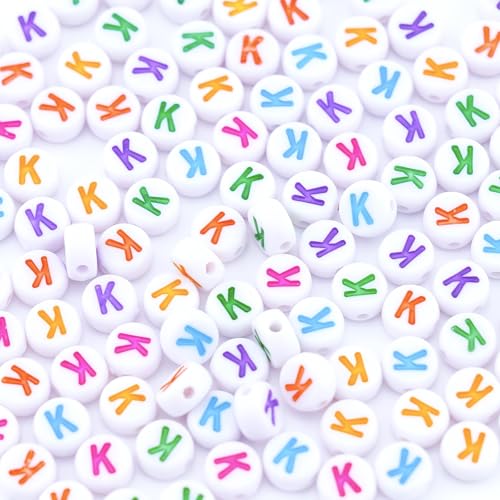 300Pcs Round Letter Beads K 4X7mm Single Small Letter Beads for Friendship Bracelets Making - color: Round - K