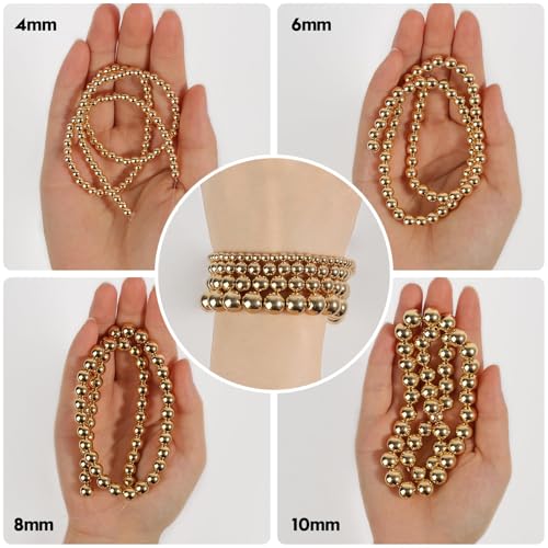 Song Xi 14K Gold Hematite Beads Round Loose Beads for Jewelry Making DIY Bracelets and Necklaces 10mm/38pcs - color: 14k gold, size: 10mm