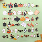 50pcs Alloy Enamel Halloween Series Pumpkin Lantern Ghost Black Cat Bat Moon Pendant Jewelry Making DIY Keychain Earrings Pendant Various Design Charms for Jewelry Making Bracelets Necklace (HK728) - color: HK728