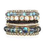 RIAH FASHION Multi Color Stretch Beaded Stackable Bracelets - Layering Bead Strand Statement Wrap Bangles - color: Mermaid Glass - Black, size: 7.0 Inches Length