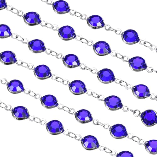 uxcell 2 Yards Blue Rhinestone Chain Bulk with Silver Plated Brass Chain for Jewelry Making Craft DIY Bracelet, Necklace, Glass, Shoes, Clothes Decoration (1 Yard for Each Piece) - color: Blue Silver