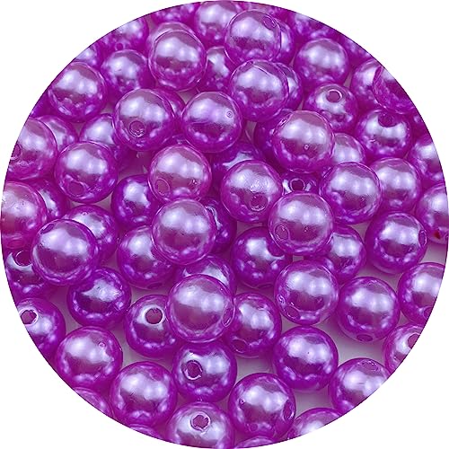 Pinhoollgo 100pcs Pearl Beads 12mm Round Pearl Beads with Hole for DIY Bracelet Necklace Jewelry Making Supplies Handmade Craft(Purple) - color: Purple, size: 12mm/100pcs