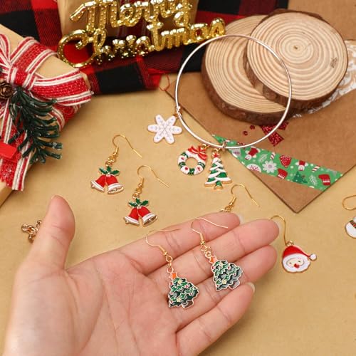 SANNIX 110Pcs 55 Pairs Christmas Charms Gold Enamel Jewelry Pendants for Xmas Earring Bracelet Necklace Craft Making - style: Christmas Charms-55 Pairs