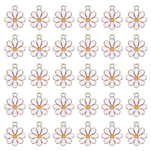 Beadthoven 100pcs Enamel Charms Cherry Blossom Daisy Flower Pendants Gold Plated Small Cute Bulk for Jewelry Making Bracelet Necklace Earrings Keychain DIY Accessories - color: Daisy*-White
