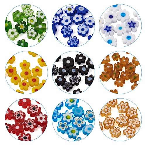 Cheriswelry 180pcs Glass Flower Beads, 6.4-9mm Millefiori Loose Spacer Beads for DIY Necklace, Bracelet, Earring Jewelry Making Handmade Crafts - color: Flower-Mixed Color*2