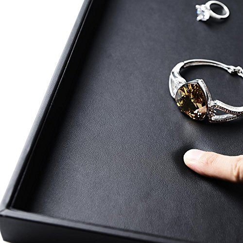 Black PU Leather Jewelry Display Flat Tray Ring Necklace Watch Organizer Display Tray (1 grid) - style: Flat Tray