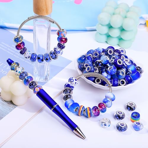 European Large Hole Beads Spacer Beads Charm Fairy Wands Beads Rhinestone Craft Beads for DIY Bracelet Jewelry Making (Blue) - color: Blue