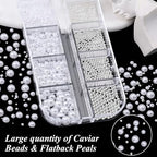 3D Mini Small Caviar Nail Beads Balls, 0.7-2mm Silver Nail Art Beads 1.5-5mm White Nail Pearls Half Round Flatback Pearl Nail Charms with Pickup Tools for Nails Face Eyes Makeup(31-K1-4) - color: 31-K1-4