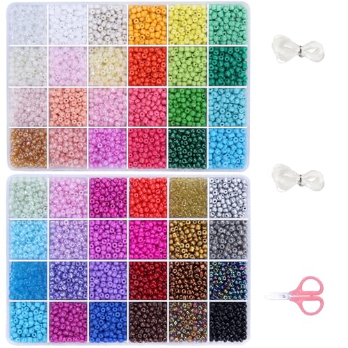Efivs Arts 6720pcs 48 Colors 4mm Glass Seed Beads Kit with Tools and Accessories for DIY Jewelry Crafts - color: 48 Colors