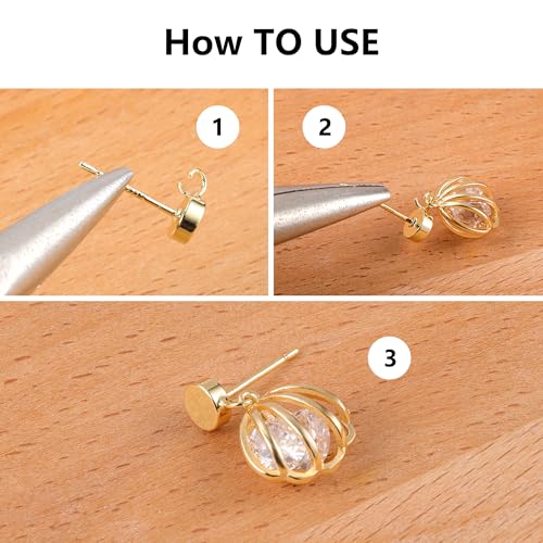 12Pcs Gold Earring Posts with Loop, 3/4/5mm Flat Studs Earring Hook Hypoallergenic 925 Sterling Silver Earrings Findings Butterfly Backs Supplies Set Gold Ear Studs Posts for Earrings Jewelry Making - color: Flat_Gold