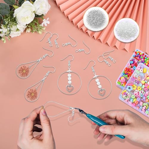 298Pcs Earrings Beading Hoop Set with 48 Teardrop Round Beading Hoop, 50 Hooks, 100 Jump Ring, 100 Ear Backs for DIY Jewelry Making Earring Making Supplies (White K) - color: 298Pcs-White K
