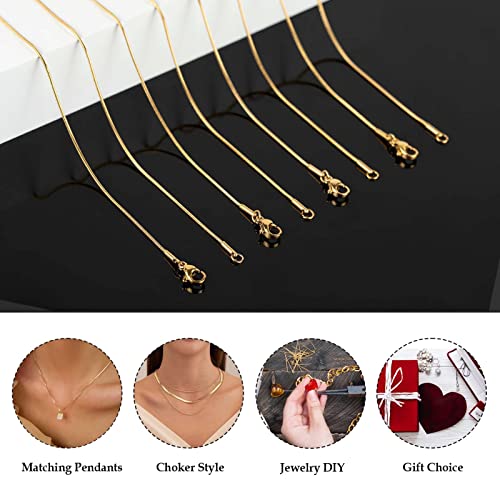 UMAOKANG Gold Plated Snake Chains for Jewelry Making, 10 Pack Stainless Steel Thin Chain Women Necklace DIY Supplies (18 Inch) - color: Gold Snake, size: 18 Inch