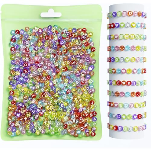 ARTDOT 800 Pieces Assortment Letter Beads for Friendship Bracelets Making Kit, 28 Styles Jewelry Making Supplies Beads Set Preppy Crafts Art for Adult - color: Multicolor Letter Transparent Bead