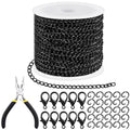 Tanstic 102Pcs 30 Feet Jewelry Making Chains Necklace Chains Bulk Cable Link Chain with 50Pcs Jump Rings, 50Pcs Lobster Clasps, Pliers for Bracelet Necklace Making(Black) - color: Black