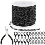 Tanstic 102Pcs 30 Feet Jewelry Making Chains Necklace Chains Bulk Cable Link Chain with 50Pcs Jump Rings, 50Pcs Lobster Clasps, Pliers for Bracelet Necklace Making(Black) - color: Black
