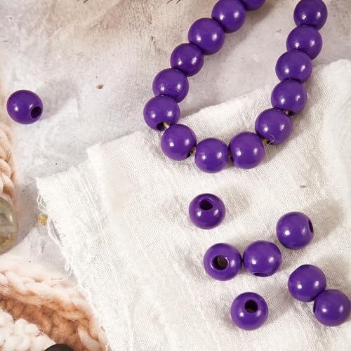 240pcs Purple Color Wood Beads 16mm Large Hole:6mm for Craft Art Work (Hole:6mm) - color: Purple