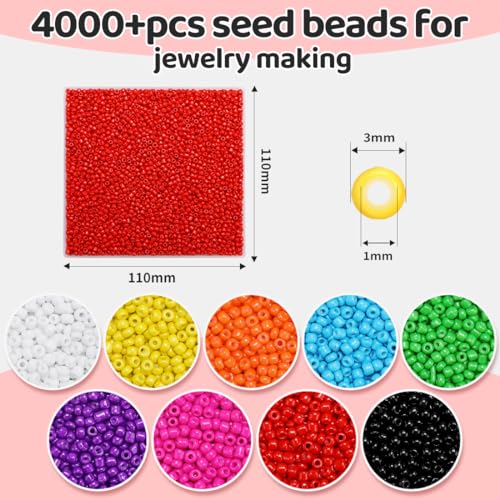 IOOLEEM Red Seed Beads, 4000+pcs 3mm Glass Beads for Jewelry Making, Bracelets - color: Red, size: 3mm / 4000pcs