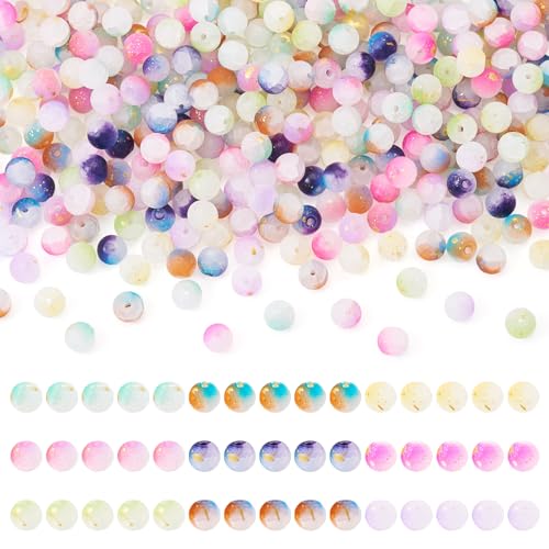630 Pcs Frosted Glass Beads Bulk 8mm Sea Glass Beads Crackle Glass Bead with Glitter Powder Baking Painted Round Crystal Bead for Jewelry Making Bracelet Necklace Earring Crafts Accessories - size: 8mm