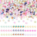 630 Pcs Frosted Glass Beads Bulk 8mm Sea Glass Beads Crackle Glass Bead with Glitter Powder Baking Painted Round Crystal Bead for Jewelry Making Bracelet Necklace Earring Crafts Accessories - size: 8mm