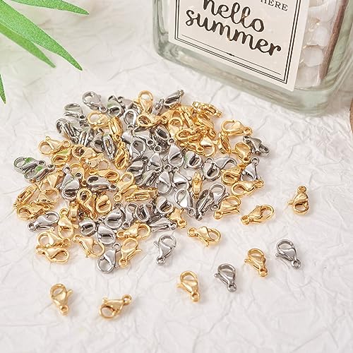 PH PandaHall Pandahall 100Pcs Stainless Steel Lobster Claw Clasps Real 24K Gold Jewelry Lobster Clasp 2 Colors Metal Bracelet Necklace Clasp Closures for Jewelry Making, 9x5x2.5mm
