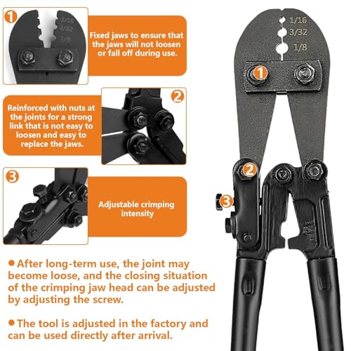 TooTaci Wire Rope Crimping Tool Kit, Include 14 inch Swaging Tool and Wire Rope Cutter, Cable Crimper for 1/16" to 1/8" Crimping Loop Sleeves