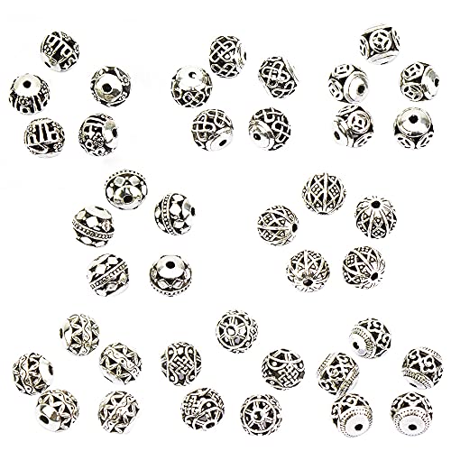 LolliBeads (TM) 10mm 40 Pcs Tibetan Silver Round Hollow Spacer Charm Beads Jewelry Findings Mix Lot Box Set Assortment - color: Silver_10mm_40Pcs, size: 10 mm