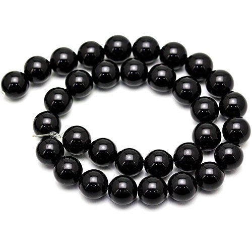 12mm Black Onyx Agate Smooth Round Shape Natural Gemstone Loose Beads for 1 Strand per Bag Approxi 15.5 inch 32pcs Jewelry Making - color: Black, size: 12mm