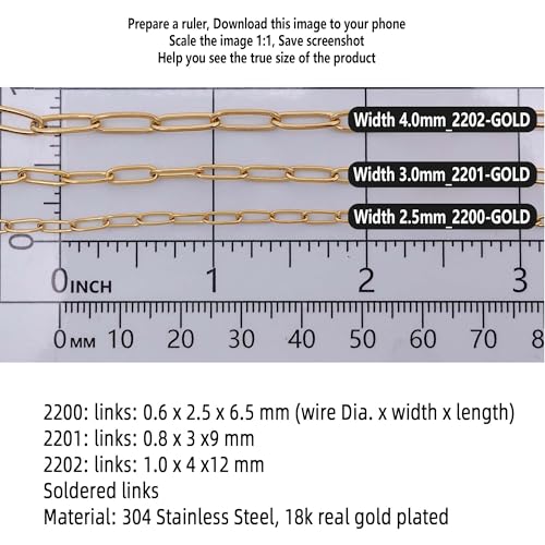 THREENEST 32.8-Feet Width 3mm Stainless Steel Paperclip Chains, 18K Real Gold Plated, Soldered Cable Long Craft Chain for Necklace Bracelet Earring Jewelry Making (2201-GOLD-10M) - color: Gold, size: Width 3.0mm-32.8 Feet