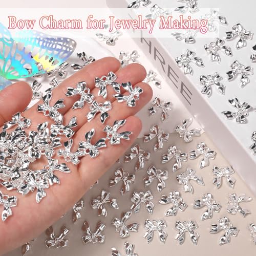 60 Pcs Alloy Silver Bow Bowknot Charms, Silver Bow Tie Pendant Charms Bulk for Jewelry, Bowknot Pendants Earring Charm Necklace Bracelets DIY Crafts Supplies - color: Set-1