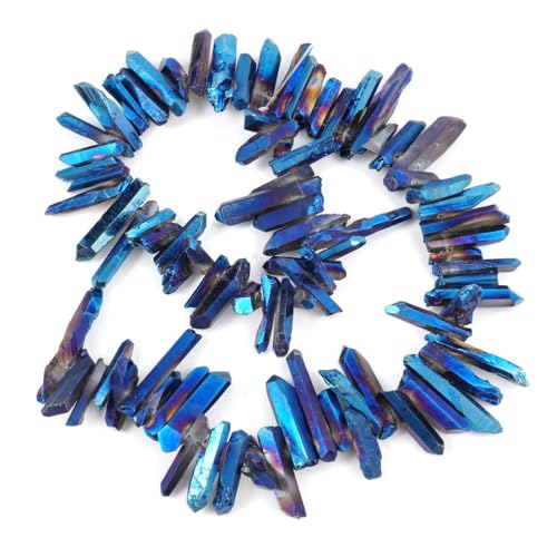 Adabele 15 Inch Natural Raw Healing Crystal Quartz Gemstone Loose Beads Small Drilled 15 Inch Sapphire Blue AB Titanium Coated Chakra Gem Stone Drop Stick GA4 - color: Sapphire Blue Ab, size: Small Size (15 Inch/1 Strand)