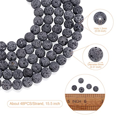 Craftdady 8mm Unwaxed Natural Lava Stone Beads 460Pcs Round Volcanic Rock Gemstone Loose Beads Energy Healing Chakra Beads for Jewelry Craft Essential Oil Bracelet - color: Dark Gray, size: 8mm