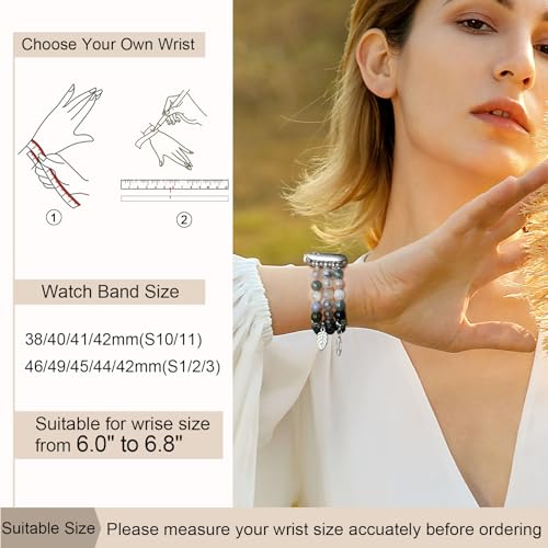 Newlibery Natural Stone Bracelet Beaded-Bands Women Compatible with Apple Watch 38mm 40mm 41mm 42mm (S10/11) Feminine Cute Handmade Stretch Strap for iWatch Series 11/10/9/8/7/6/5/4/3/2/1 SE 3/2/1 - color: A2 Rhyolite jasper, size: 38/40/41/42mm(S10/11)