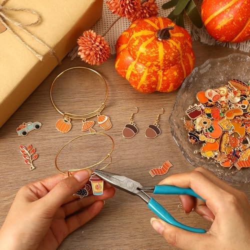 SANNIX 110Pcs/55 Pairs Fall Charms, Thanksgiving Charms for Jewelry Making Bulk, Autumn Thanksgiving Pumpkin Maple Leaf Turkey Enamel Charm Pendants for DIY Bracelet Necklaces Earrings Craft - style: Fall Charms