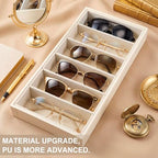 Juexica 4 Pcs Velvet Sunglasses Organizer Tray 6 Grid Sunglass Organizer Velvet Tray Stackable Glasses Display Case for Women Glasses Jewelry Display Watch (Beige PU) - color: Beige Pu