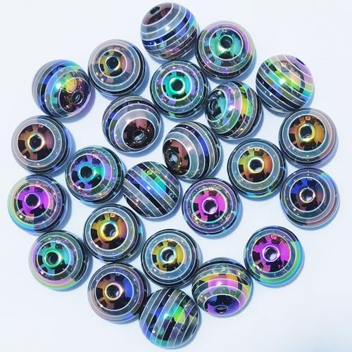 Mixed Lots Shiny AB Color Acrylic Faceted Bead DIY Beading Hairband Bracelets Necklace Craft Embelishment (Black-Transparent Rainbow Stripe) - color: Black-Transparent Rainbow Stripe