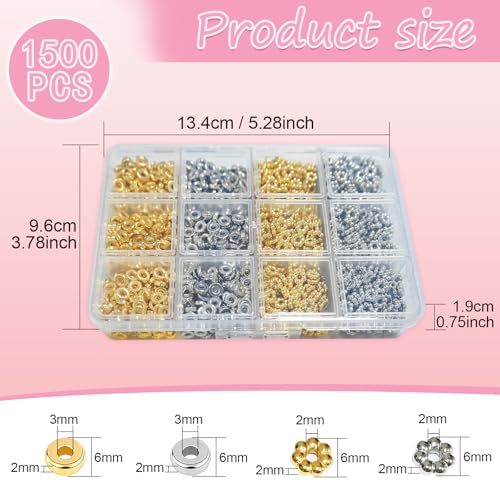 Looconi 1500pcs 6mm Silver and Gold Flat Round Spacer Beads for Jewelry Making DIY Bracelet Necklace Earring Craft Supplies - color: Ring&Flower