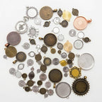 Mixed Blank Bezel Pendant Trays, Zinc Alloy Cabochon Settings for DIY Jewelry Making, Assorted Shapes & Sizes, Silver Gold Antique Bronze Base for Necklaces Bracelets Crafts(Approx. 70 pcs)