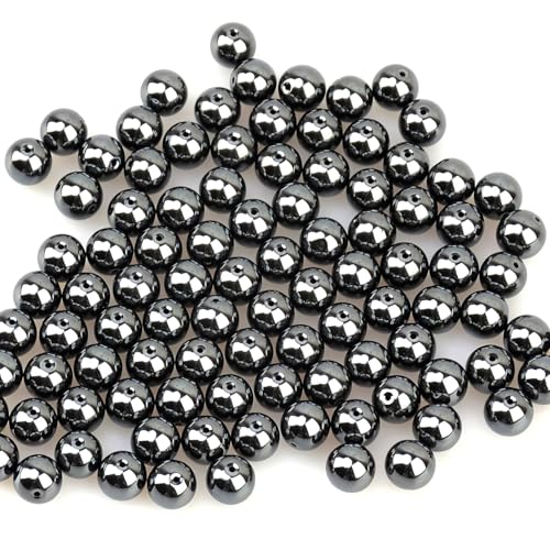 100pcs Natural Stone Beads 8mm Black Hematite Round Genuine Real Stone Beading Loose Gemstone Hole Size 1mm DIY Charm Smooth Beads for Bracelets Necklaces Earrings Jewelry Making Crafts - color: Black Hematite